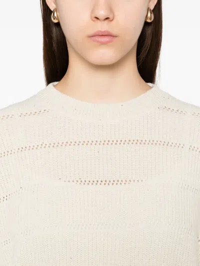 Brunello Cucinelli Women Ivory Diamond Cashmere And Wool Sweater In White