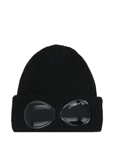 C.p. Company Goggle-lens Ribbed Beanie Hat In Black