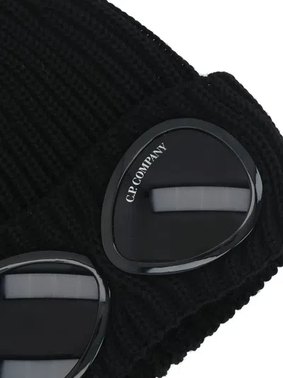 C.p. Company Goggle-lens Ribbed Beanie Hat In Black