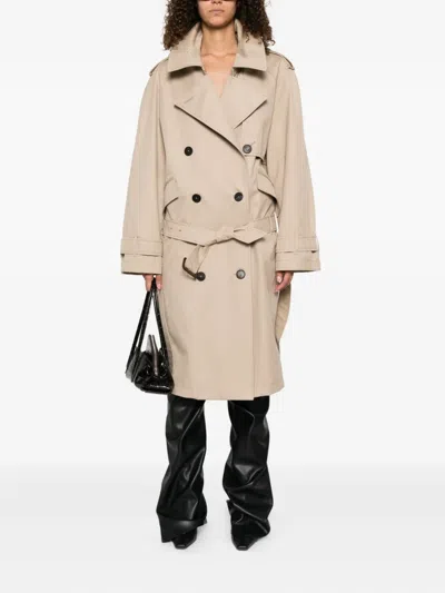 Attico Double-breasted Trench Coat In Brown