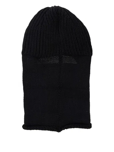 C.p. Company Black Knit Ski Mask With Logo Detail On The Front In Wool Man In Black