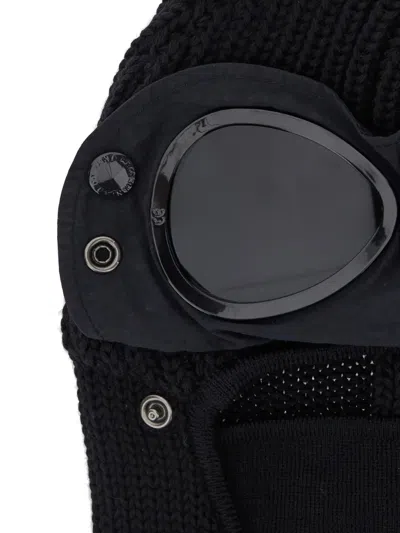 C.p. Company Black Knit Ski Mask With Logo Detail On The Front In Wool Man In Black