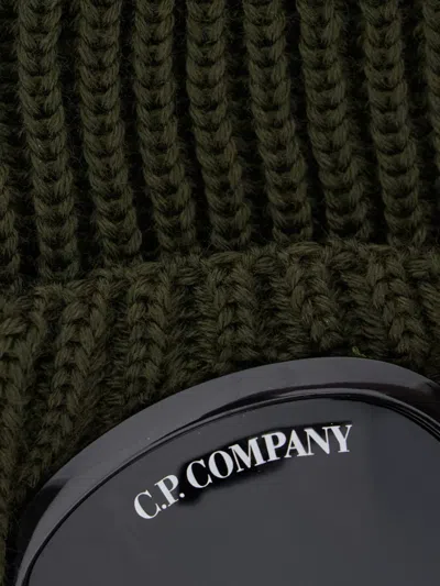 C.p. Company Goggle-detail Ribbed Beanie Hat In Black