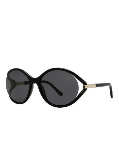 Tom Ford Round-frame Semi-rim Sunglasses In Black