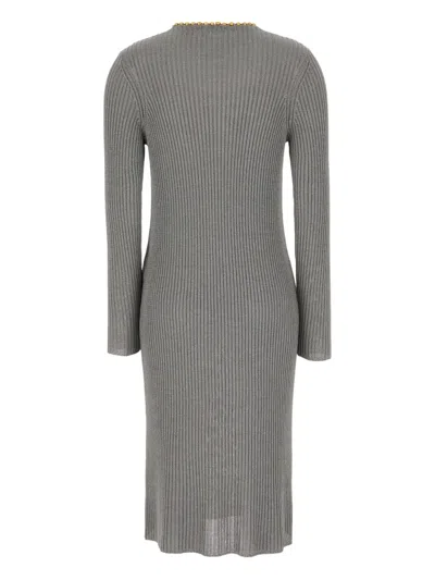 Gabriele Colangelo Ribbed Bead-embellished Midi Dress In Gray
