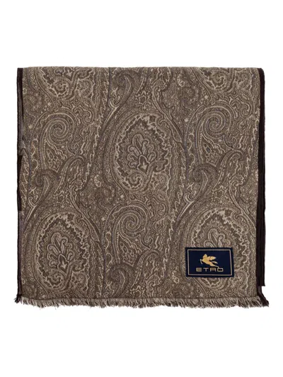 Etro Paisley-pattern Fringed Scarf In Brown