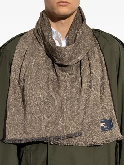 Etro Paisley-pattern Fringed Scarf In Brown