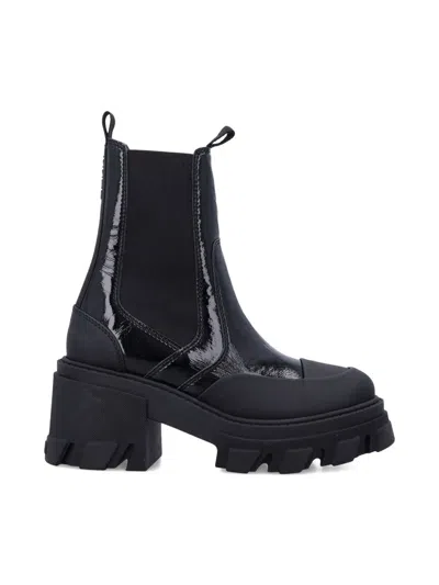 Ganni Patent-leather Cleated Chelsea Boots