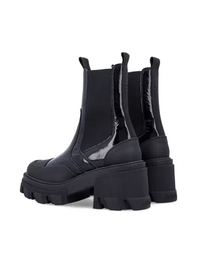 Ganni Patent-leather Cleated Chelsea Boots