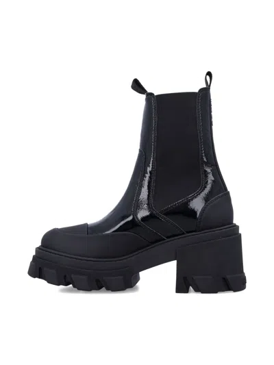 Ganni Patent-leather Cleated Chelsea Boots