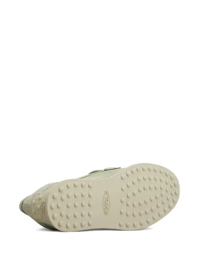 Tod's Rafia-trimmed Suede Loafers In Green