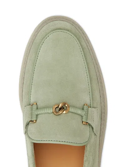 Tod's Rafia-trimmed Suede Loafers In Green
