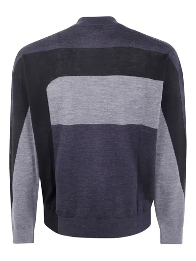 Emporio Armani Block-panel Wool Sweater In Blue