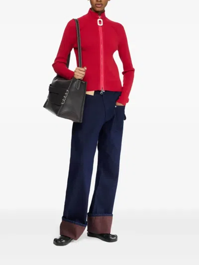 Jw Anderson Crimson Red Cotton Blend Turtleneck Sweater In Red
