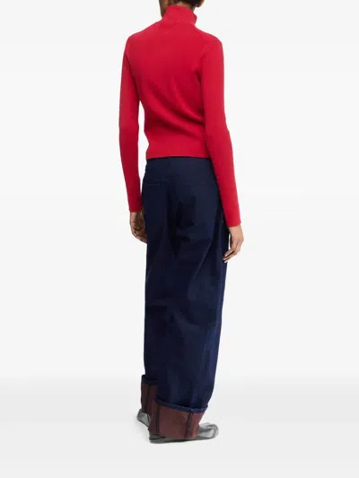 Jw Anderson Crimson Red Cotton Blend Turtleneck Sweater In Red