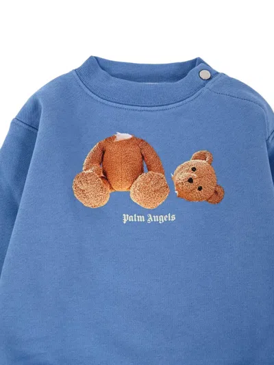 Palm Angels Teddy-print Crew-neck Sweatshirt In Blue