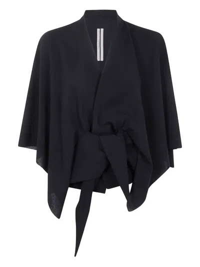 Rick Owens Tie-front Cape Top In Blue