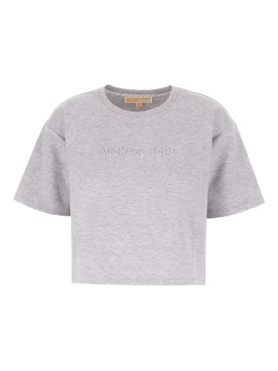 Michael Michael Kors Logo-embossed Cropped T-shirt In Gray