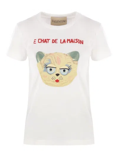 Valentino Silk T-shirt With Short Sleeves And Graphic Print In White