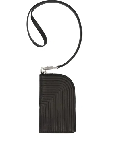 Rick Owens Quilted Calf Leather Wallet With Removable Strap In Black