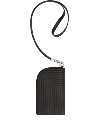 Rick Owens Quilted Calf Leather Wallet With Removable Strap In Black