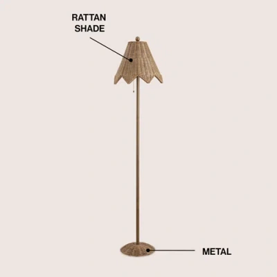 Jonathan Y Tybee 60.5" Traditional Coastal Rattan Scalloped Led Floor Lamp In Gold