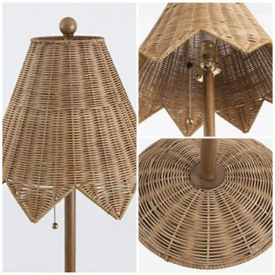Jonathan Y Tybee 60.5" Traditional Coastal Rattan Scalloped Led Floor Lamp In Gold