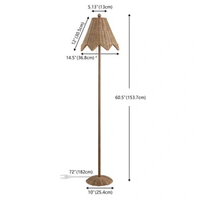 Jonathan Y Tybee 60.5" Traditional Coastal Rattan Scalloped Led Floor Lamp In Gold
