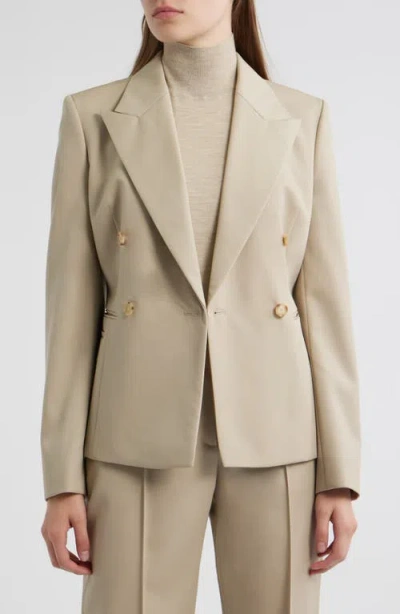 Hugo Boss Boss Jiamia Double Breasted Virgin Wool Blazer In Neutral