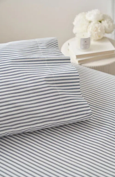 Petite Plume French Ticking Stripes Cotton Percale Sheet Set In Multi