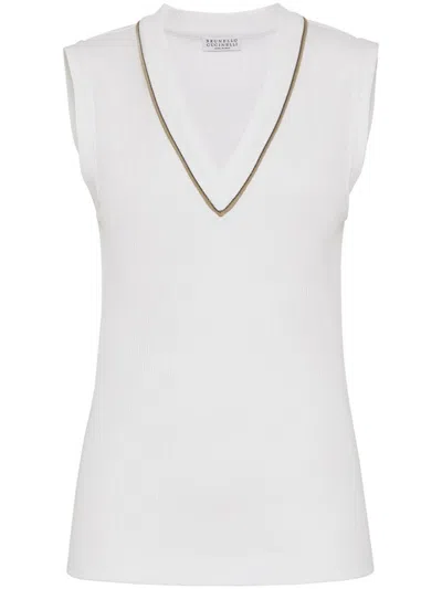 Brunello Cucinelli White Ribbed-knit Vest