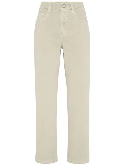 Brunello Cucinelli Beige Twill Loose Trousers In Nude