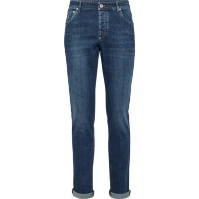 Brunello Cucinelli Light Blue Straight Leg Denim Jeans With Rolled Hem In Black
