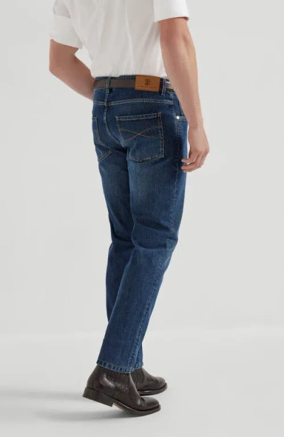 Brunello Cucinelli Light Blue Straight Leg Denim Jeans With Rolled Hem In Black