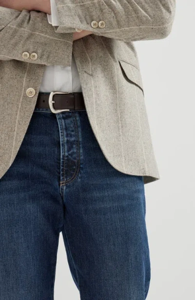 Brunello Cucinelli Light Blue Straight Leg Denim Jeans With Rolled Hem In Black