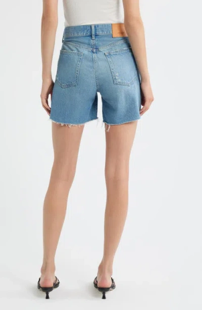 Moussy Vintage Harbeson High Waist Cutoff Denim Shorts In Blue
