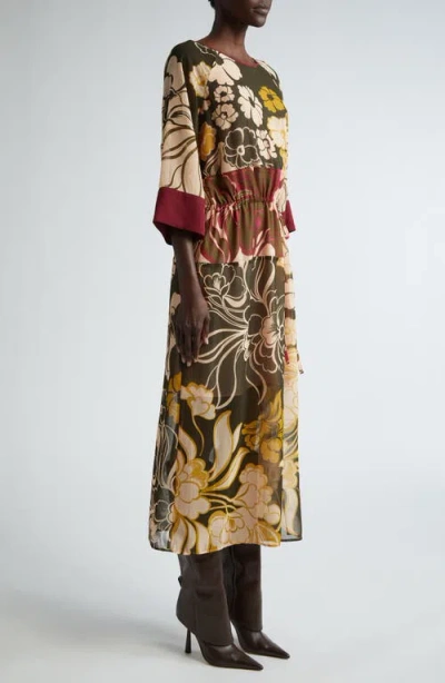 St John St. John Collection Mixed Floral Print Chiffon Dress In Multi