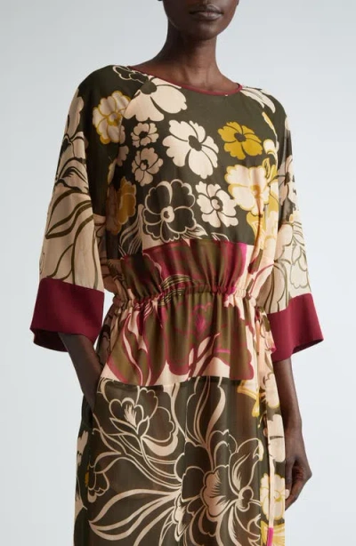 St John St. John Collection Mixed Floral Print Chiffon Dress In Multi