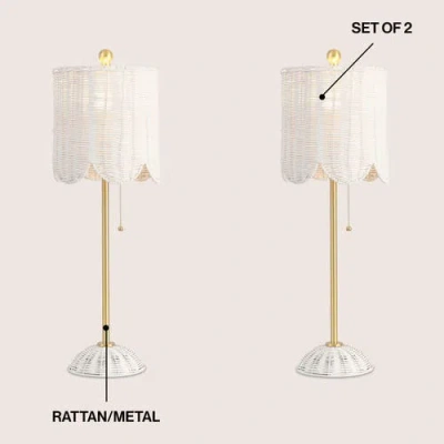 Jonathan Y Celerie 27.5" Coastal Bohemian Rattan/iron Scalloped Buffet Led Table Lamp With Pull Chai In Neutral