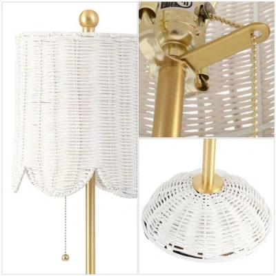 Jonathan Y Celerie 27.5" Coastal Bohemian Rattan/iron Scalloped Buffet Led Table Lamp With Pull Chai In Neutral