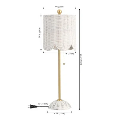 Jonathan Y Celerie 27.5" Coastal Bohemian Rattan/iron Scalloped Buffet Led Table Lamp With Pull Chai In Neutral
