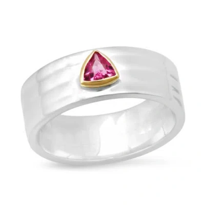 Elliot Young "liquid Metal" Sterling Silver Wide Hammered Band With Knife Edge Gemstone Pink Tourmal