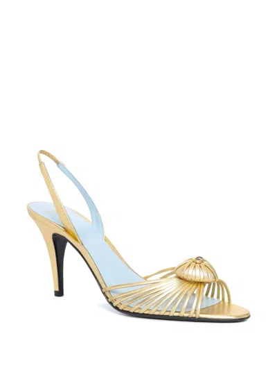 Valentino Royal Heart 65 Leather Slingback Sandal In Gold