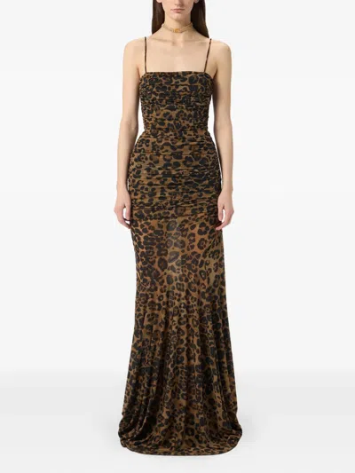 Blumarine Leopard-print Ruched Gown In Brown