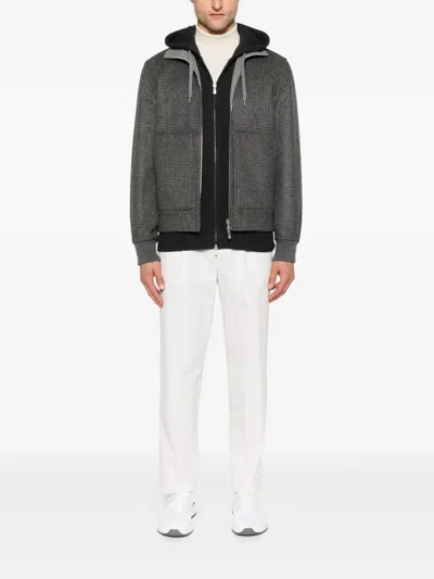 Brunello Cucinelli Check-pattern Zip-up Bomber Jacket In Gray