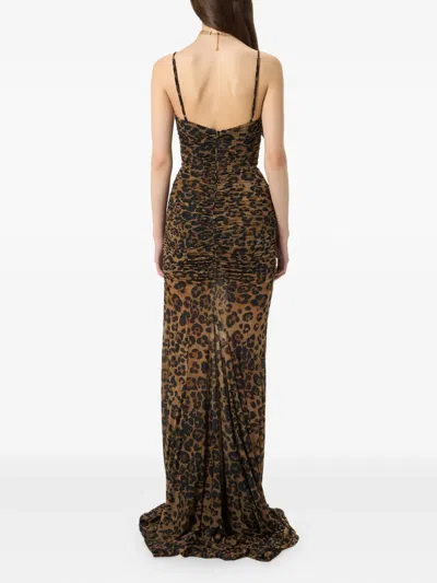 Blumarine Leopard-print Ruched Gown In Brown