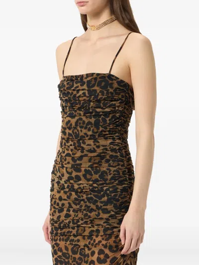 Blumarine Leopard-print Ruched Gown In Brown