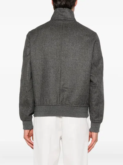 Brunello Cucinelli Check-pattern Zip-up Bomber Jacket In Gray