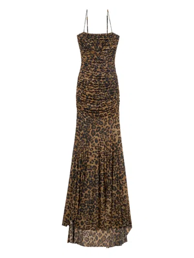 Blumarine Leopard-print Ruched Gown In Brown