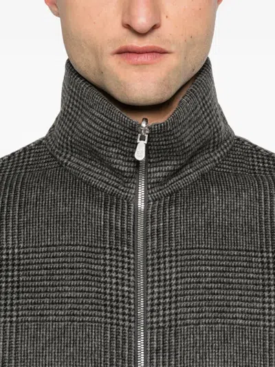 Brunello Cucinelli Check-pattern Zip-up Bomber Jacket In Gray